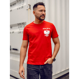 Czerwony bawełniany t-shirt męski narodowy z nadrukiem Polska