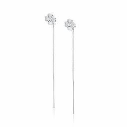 Delikatne przewlekane rodowane srebrne wiszące kolczyki koniczynki lucky