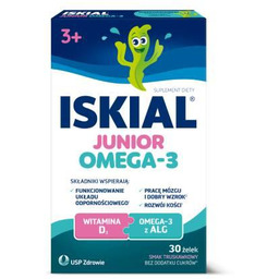 Iskial Junior Omega-3 żelki o smaku truskawkowym, 30szt.
