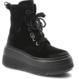 Karino Czarne Botki Stylowe Obuwie Damskie Na Platformie