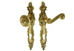 Gałko-klamka drzwiowa RETRO mosiądz 72 wkład lewa