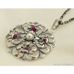 DOROTA - srebrny wisior perła i rubiny