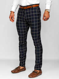 Atramentowe spodnie materiałowe wizytowe w kratę męskie Denley