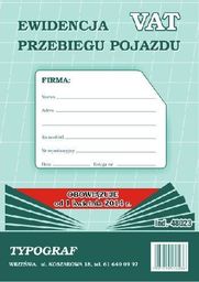 Druk offsetowy ewidencja przebiegu pojazdu VAT A5 32