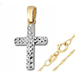 Złoty komplet biżuterii 333 krzyż na chrzest komunia