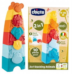 Chicco Eco+ Wieża Układanka 2W1 Zwierzątka 10 El.