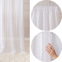 Firana gotowa biała etamina w kropki 300x250cm