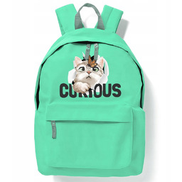 Plecak Miętowy Do Szkoły CURIOUS KOTEK Młodzieżowe Stylowe