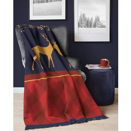 Koc bawełniano-akrylowy bożonarodzeniowy w złote renifery KDX-80