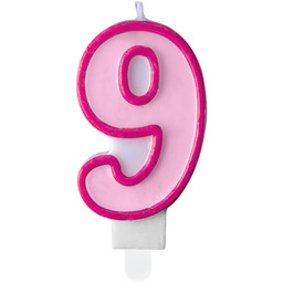 Świeczka cyferka dziewiątka 9 różowa - 1 szt.