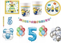 Zestaw Minionki Minions 5 Urodziny Balony Kubki Talerzyki