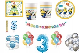 Zestaw Minionki Minions 3 Urodziny Balony Kubki Talerzyki