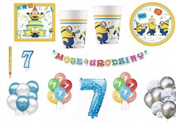 Zestaw Minionki Minions 7 Urodziny Balony Kubki Talerzyki