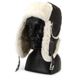 Skórzana ciepła pilotka kożuchowa czapka Podhale