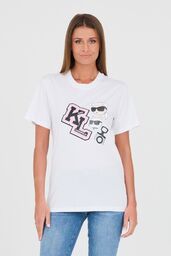 KARL LAGERFELD Biały damski t-shirt Ikonik Varsity Tee,
