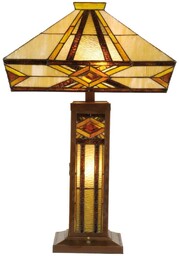 Clayre&Eef Lampa stołowa tiffany GLENYS, kremowy / amber,