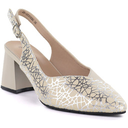 Skórzane czółenka z paskiem beżowe Cambell 35306