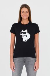 KARL LAGERFELD Czarny damski t-shirt z kotem