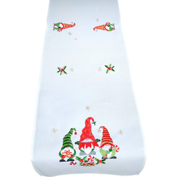 Bieżnik bożonarodzeniowy prostokątny z haftem w skrzaty OS-301-A