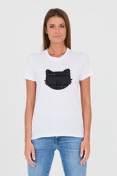 KARL LAGERFELD Biały damski t-shirt Boucle Choupette