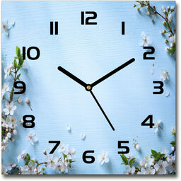 Zegar szklany kwadratowy Kwiaty wiśni tło