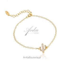 ankabizuteria.pl Srebrna bransoletka pozłacana z białą masą perłową