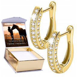 Złote Kolczyki Angielskie Zapięcie Podkowy z Cyrkoniami Przecinki