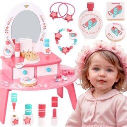 TOOKY TOY Różowa Toaletka Drewniana Do Makijażu
