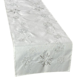 Bieżnik świąteczny prostokątny zdobiony haftem w płatki śniegu