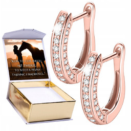 Różowe Kolczyki Angielskie Zapięcie Podkowy z Cyrkoniami Przecinki