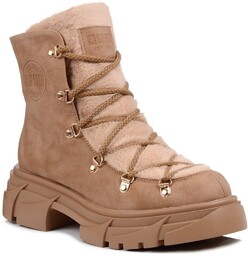 Buty zimowe botki damskie workery ocieplane beżowe Big