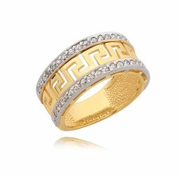 Złoty pierścionek,grecki wzór z cyrkoniami