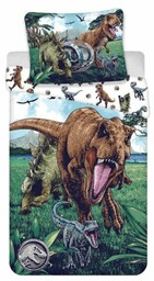 Pościel bawełniana 140x200 Park jurajski Dinozury zielona biała