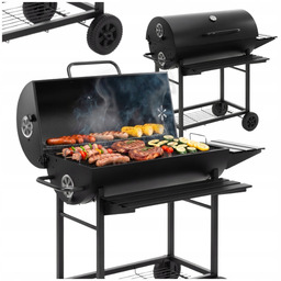 Grill Węglowy Ruszt Ogrodowy Z Pokrywą Beczka Termometr