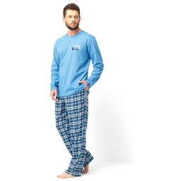 Piżama męska bawełniana długa z flanelowymi spodniami MNS