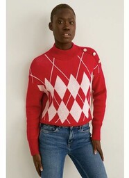 C&A Sweter-w kratę, Czerwony, Rozmiar: XL