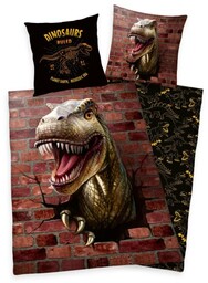 Pościel bawełniana 140x200 Dino 3D brązowa