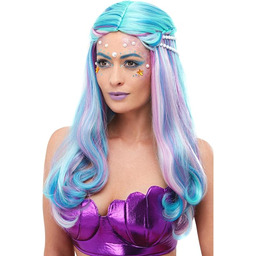 Mermaid Wig, Blue, with Pearls