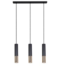 Lampa wisząca K-4871, czarno-złota, z trzema podłużnymi kloszami