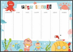 Plan lekcji morskie zwierzęta, nowy rok szkolny, rozmiar