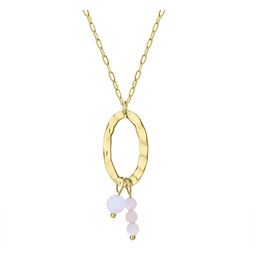 Różowy opal i kamień księżycowy młotkowany złoty naszyjnik