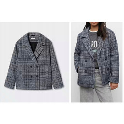 Mango Teen przejściowy krótki płaszcz dziewczęcy w kratę