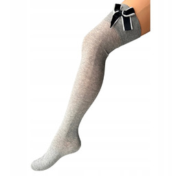 Zakolanówki gładkie z kokardą jasny szary ciepłe kryjące
