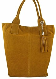 Shopper bag - torebka damska zamszowa - Żółta
