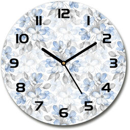 Zegar szklany okrągły Delikatne kwiaty