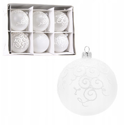 Ręcznie Malowene Szklane Białe Matowe Bombki 8cm 6szt
