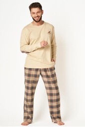 Piżama męska z długimi flanelowymi spodniami gładką bawełnianą
