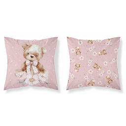 Detexpol Poszewka bawełniana 40x40 miś różowy z kokardką