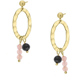 Kamień słoneczny i turmalin młotkowane złote kolczyki wiszące