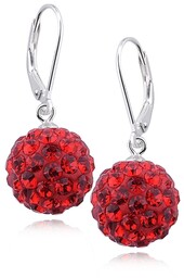 Eleganckie wiszące kolczyki czerwone kuleczki Swarovski 12mm shamballa